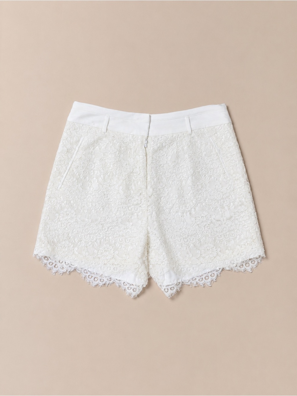 The Kooples Beige Ribbed Crop Tank with White Lace Shorts